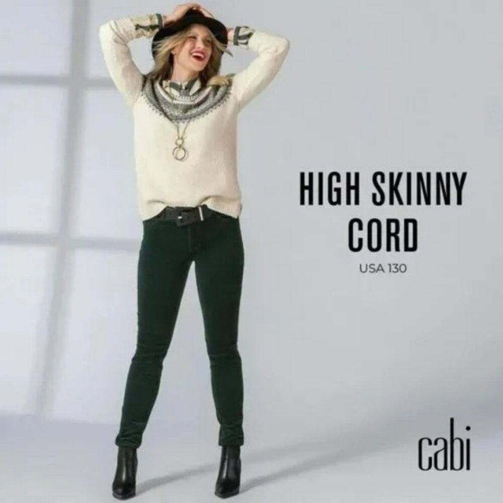 CABI High Skinny Cord Pants in Spruce (Dark Green) Sz 4 #4449 NWOT